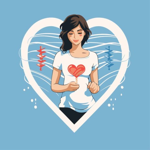 Illustration of a girl holding a lollipop in the shape of a hear