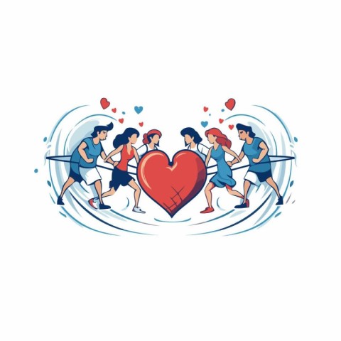 Valentines day vector illustration with group of people running