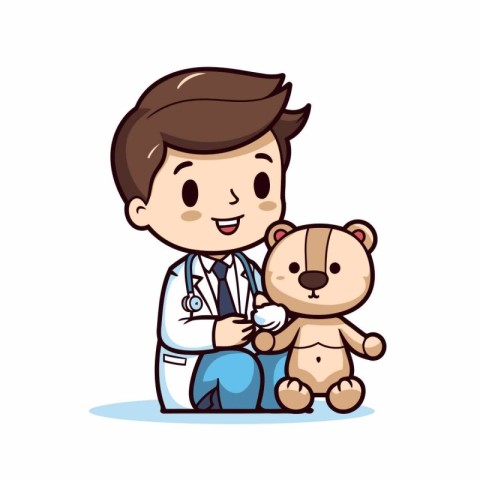 Veterinarian with teddy bear and teddy bear. Vector illustration