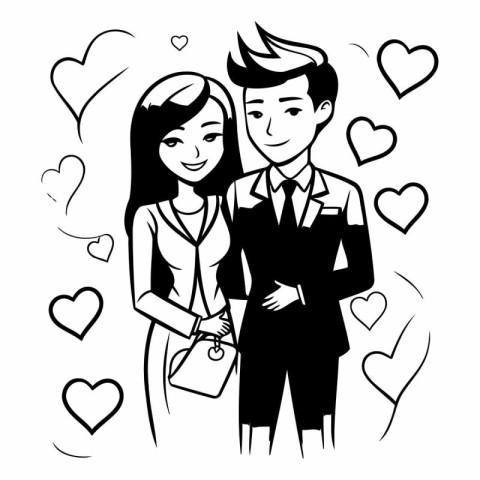 Couple in love with hearts. Vector illustration in cartoon style