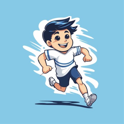 Running boy. Vector illustration in cartoon style isolated on wh