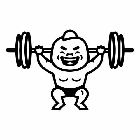 Fat man lifting barbell line icon. Outline fat man lifting barbe