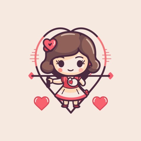 Cute cupid girl with bow and arrow. Vector illustration.