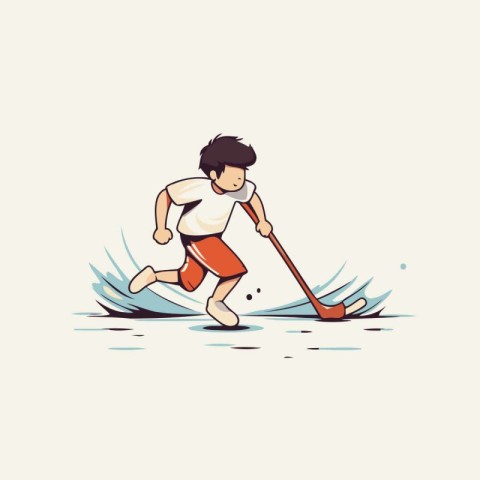 Cartoon illustration of a boy playing ice hockey. Vector illustr