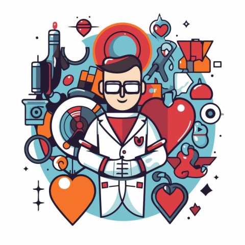 Vector illustration of a doctor in a flat style on the theme of