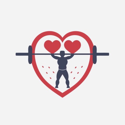 Vector illustration of a man with a barbell in the shape of a he