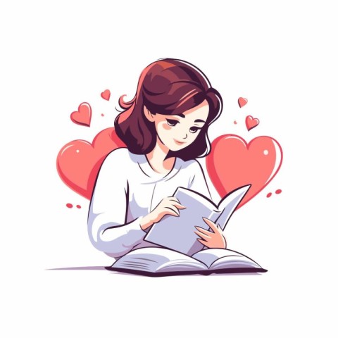 Beautiful girl reading a book. Vector illustration in cartoon st