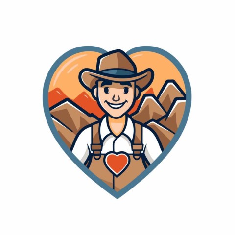 Vector illustration of a cowboy in the shape of a heart with mou