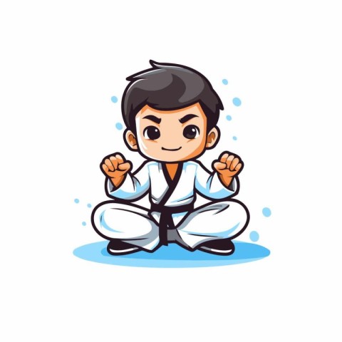 Taekwondo boy cartoon character in kimono vector Illustration