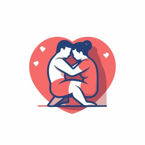 Vector illustration of loving couple hugging each other in the h