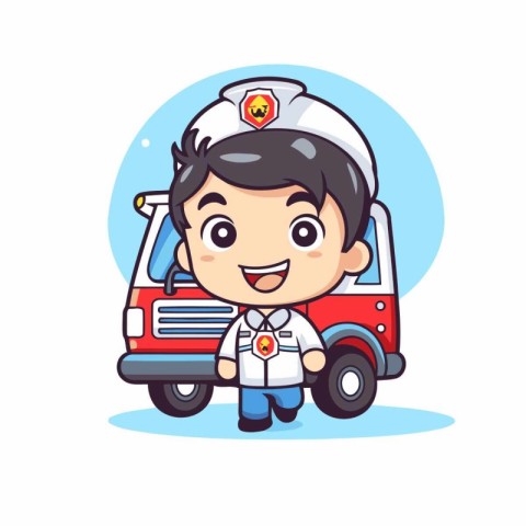 Cute nurse car cartoon character vector illustration. Cute littl