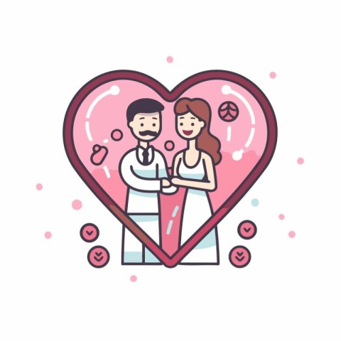 Couple in love. Vector illustration in a linear style on white b