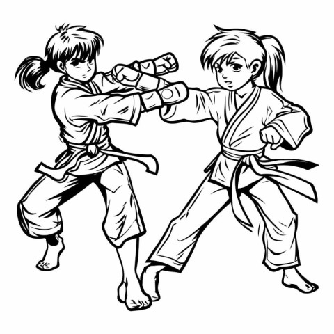 Karate girl and boy. Vector illustration ready for vinyl cutting