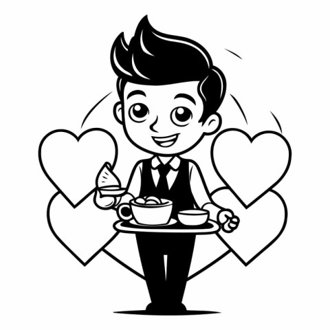 Businessman with coffee cup and heart cartoon vector illustratio