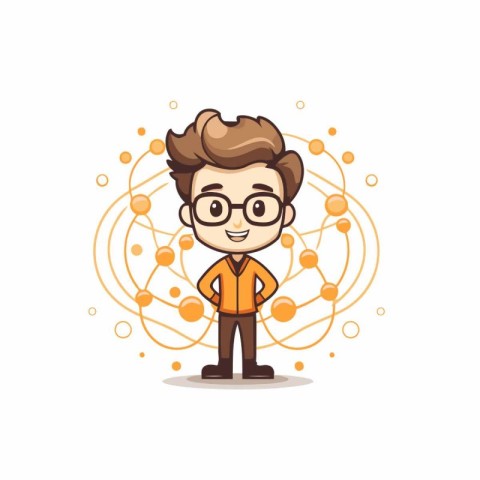 Man with glasses and science symbols. Vector illustration in car