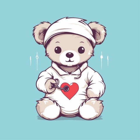 Cute cartoon teddy bear with stethoscope. Vector illustration.