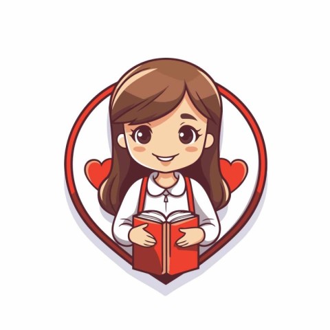 Cute little girl reading a book. Vector cartoon character illust