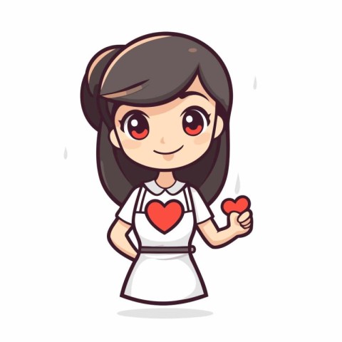 Cute girl holding heart in hand. Vector illustration on white ba