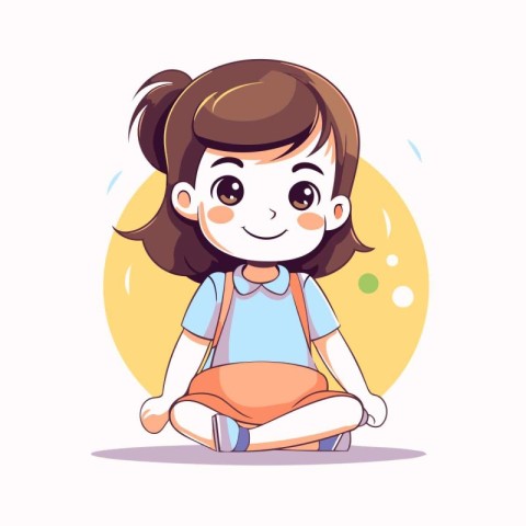 Cute little girl sitting in lotus pose. Vector illustration.