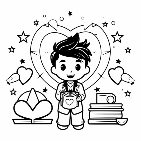 Boy cartoon with books and heart icon. Kid childhood little and