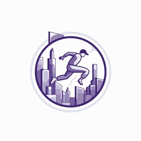 Running man. Vector illustration of a marathon runner on city ba