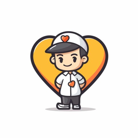 Cute Boy with Heart Shape - Vector Cartoon Character Illustratio