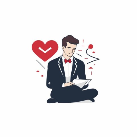 Vector illustration of a man in a tuxedo sitting on the floor an