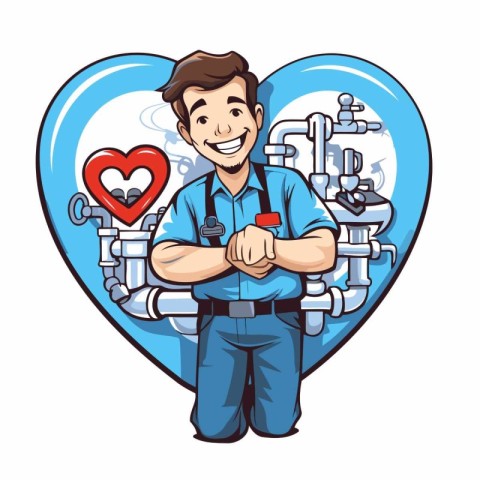 Plumber with heart cartoon icon vector illustration graphic desi