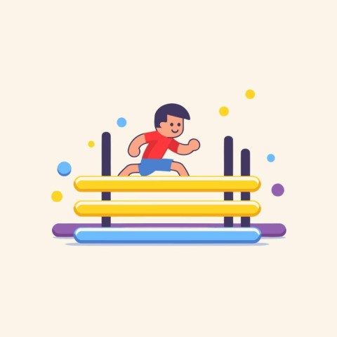 Sporty boy jumping on a trampoline. Flat vector illustration.