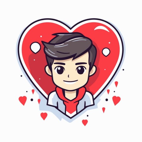 Cute boy with heart. Vector illustration in flat cartoon style.