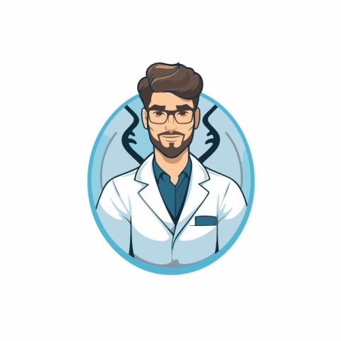 Vector illustration of a male doctor with beard and glasses in c