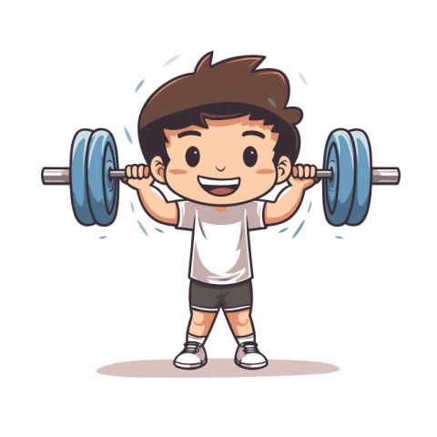 Boy lifting dumbbells - fitness cartoon character vector Illustr