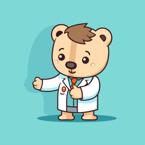 Cute bear doctor cartoon character. Vector illustration in flat