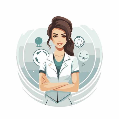 Nurse in white coat. Portrait of a nurse. Vector illustration.