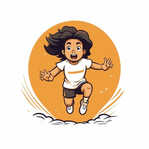 Cute cartoon boy running in the sky. Vector illustration on whit