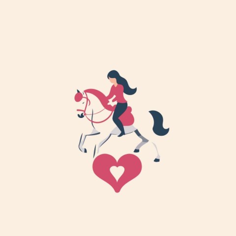 Girl riding a horse with a heart. Vector illustration in flat st