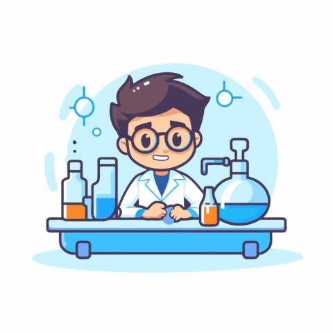 Scientist working in laboratory. Vector illustration in flat des