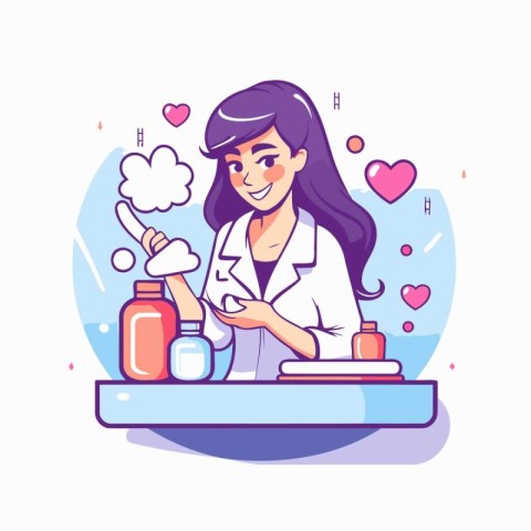 Cosmetologist. Vector illustration in a flat style. Girl in a be