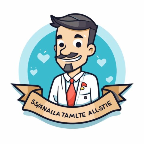 Vector illustration of a cartoon male doctor with a ribbon and a