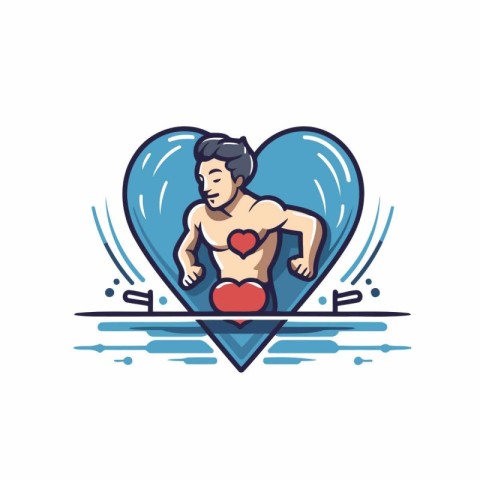 Vector illustration of a man in the form of a heart with a red h