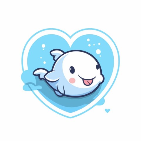 Cute cartoon whale in the heart. Vector illustration isolated on