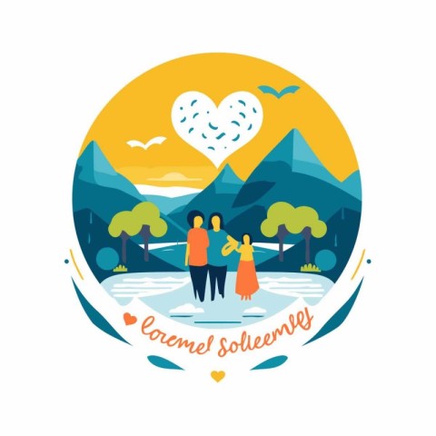 Couple in love on the background of mountains. Vector illustrati