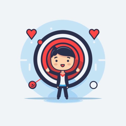 Businessman with target and hearts. Business success concept. Ve