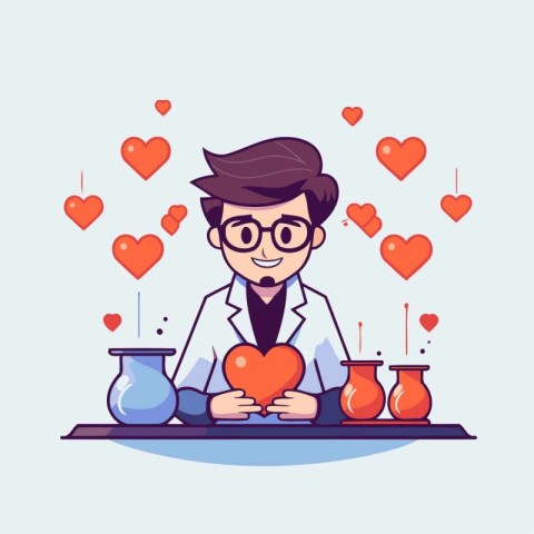 Vector illustration of a doctor holding a red heart in his hands