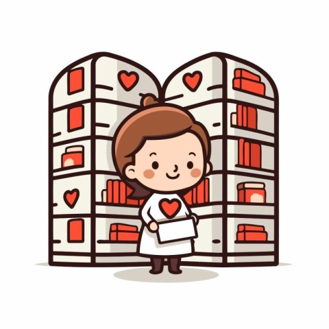 Cute Girl With Heart Shape Building - Vector Character Cartoon I