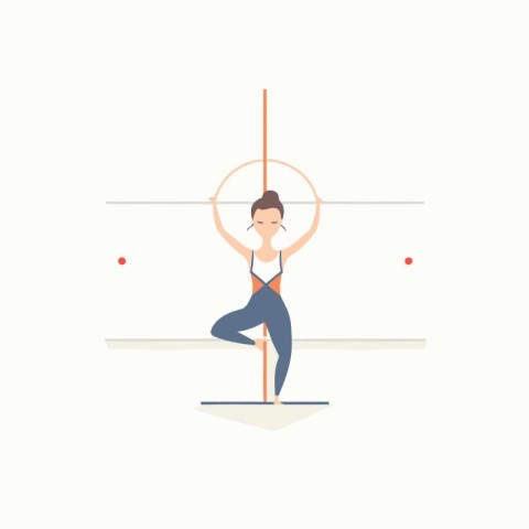 Woman doing gymnastic exercises. Vector illustration in flat des