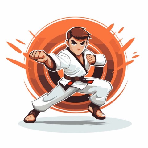 Taekwondo fighter vector illustration. Cartoon karate man.