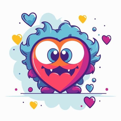 Funny cartoon monster in love with hearts. Vector illustration f