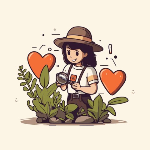 Illustration of a Gardener with a magnifying glass and a heart