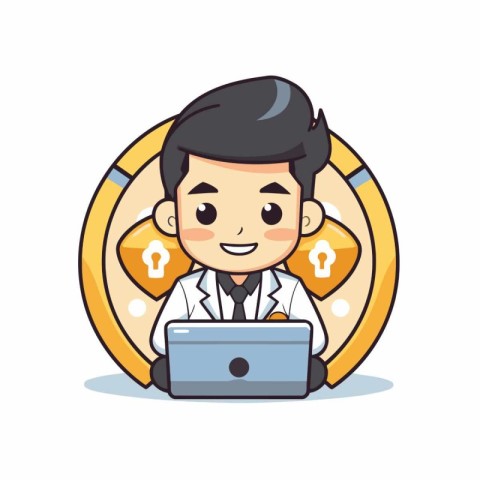 doctor with laptop computer and padlock icon. colorful design. v